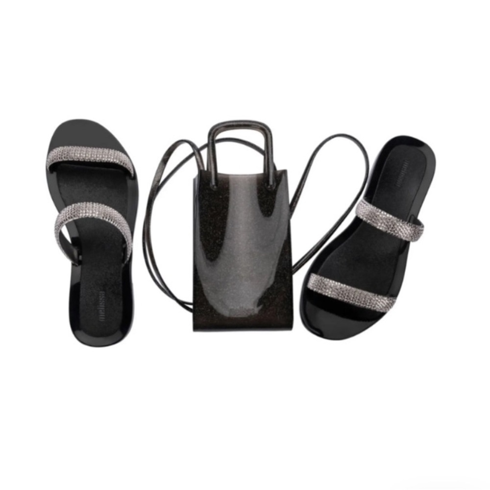 Melissa Glitz Sandals NIB With a matching black crossbody bag
